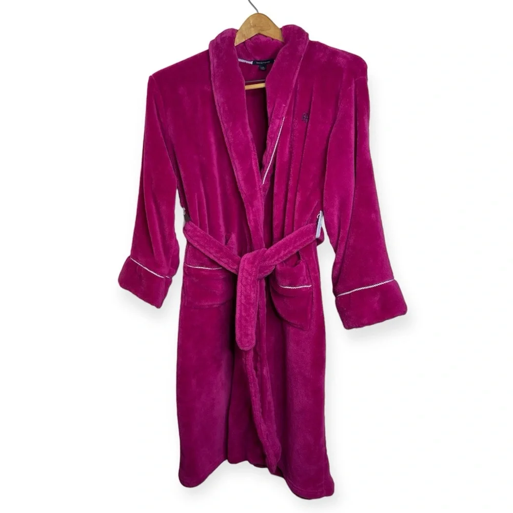 TOMMY HILFIGER Hot Pink Robe Fleece Embroidered Logo Size L/XL Preppy